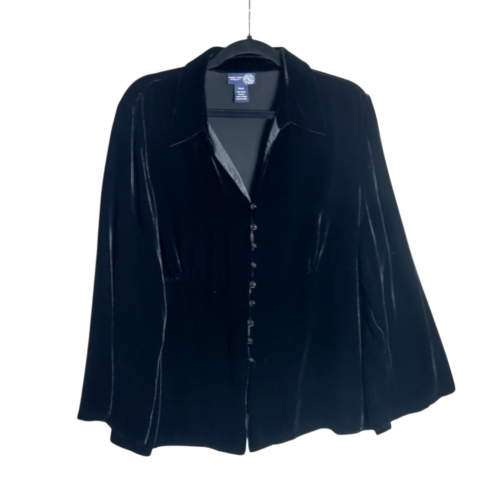Venezia Jeans Black Velvet Silk Blend Button Up Blouse Plus Size 18/20